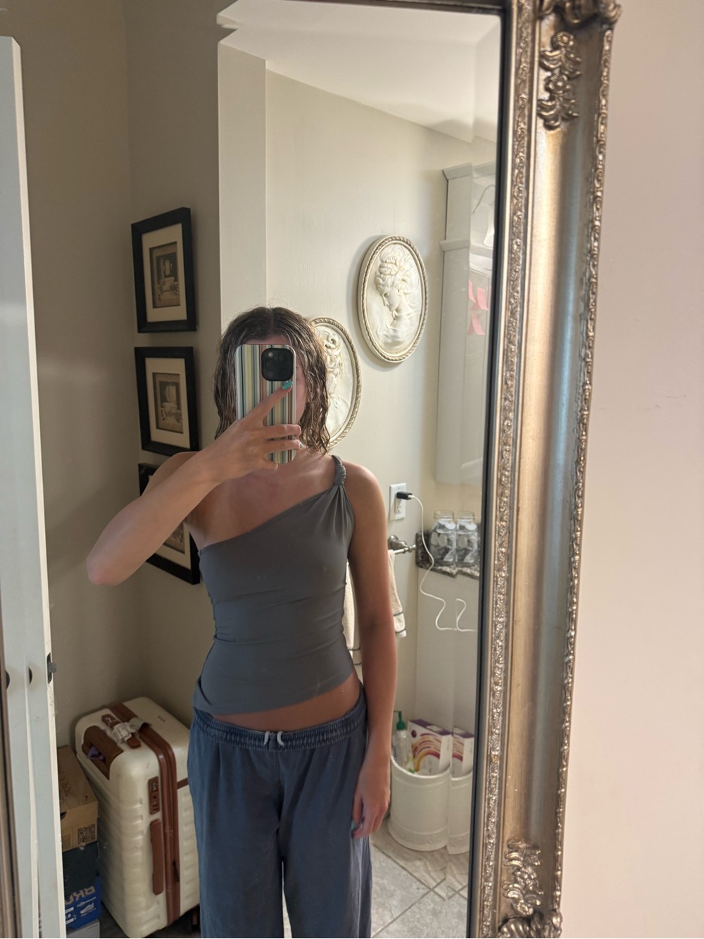 Edited One-Shoulder knot grey Tank Top